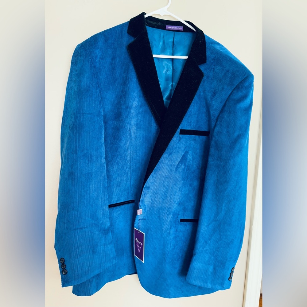 NWT  VINCI Men's Blue & Black Corduroy Blazer  Size 3XL